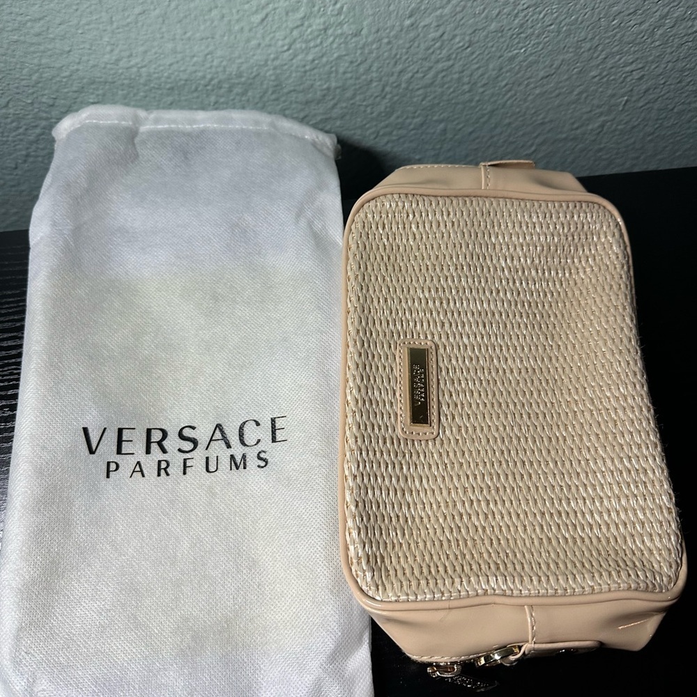 Versace Cream Cosmetic Bag with Gold Accents